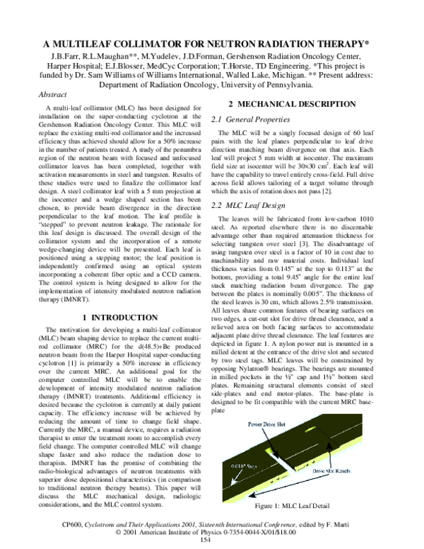 (PDF) A multileaf collimator for neutron radiation therapy