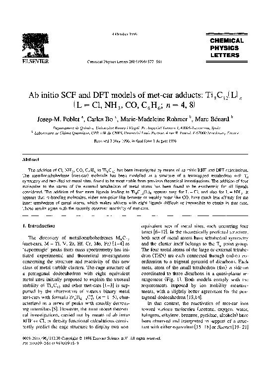 (PDF) Ab initio SCF and DFT models of met-car adducts: Ti8C12(L)n (L ...
