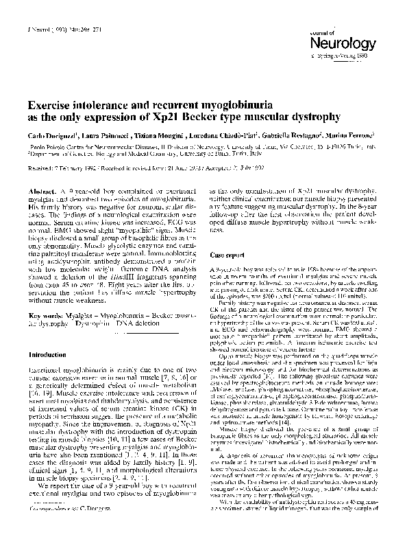(PDF) Exercise intolerance and recurrent myoglobinuria as the only