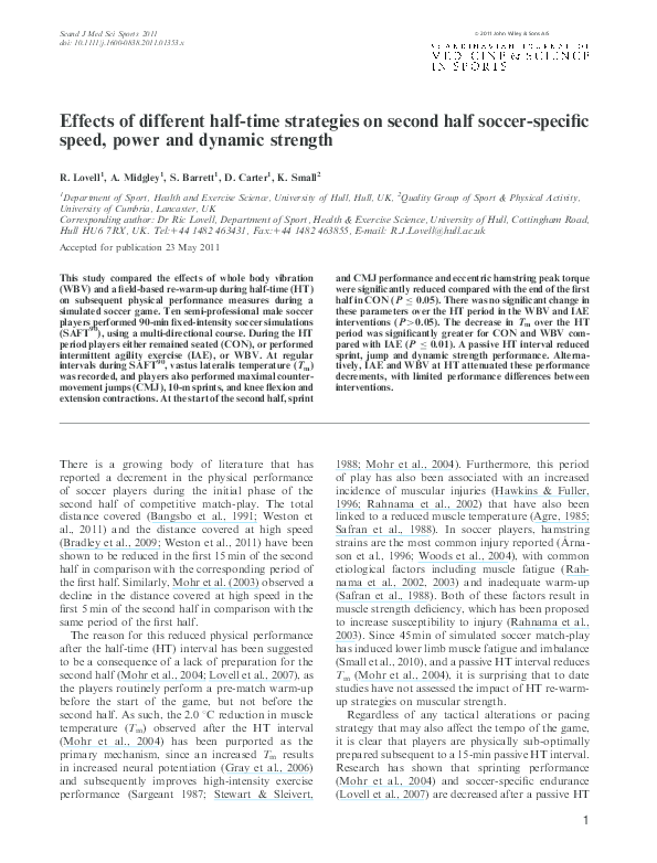 (PDF) Effects of different half-time strategies on second half soccer ...