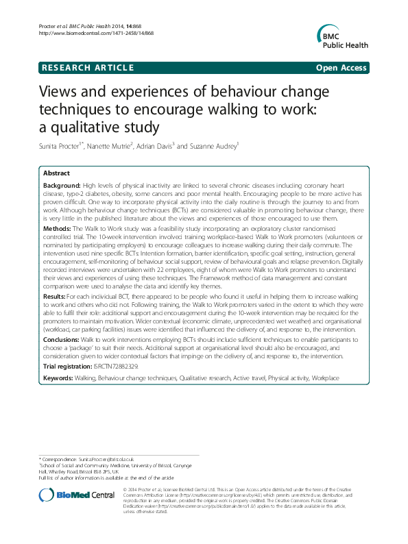 (PDF) Views and experiences of behaviour change techniques to encourage ...