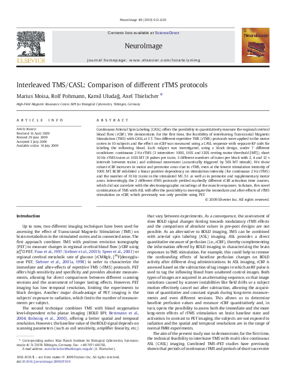 (PDF) Interleaved TMS/CASL: Comparison of different rTMS protocols