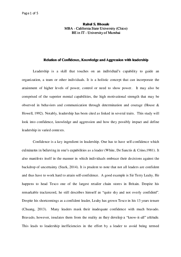Pdf Relation Of Confidence Knowledge And Aggression With Leadership Rahul Bhosale Academia Edu