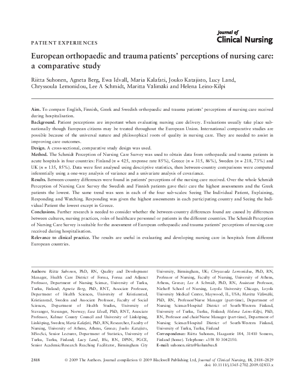 (PDF) European orthopaedic and trauma patients’ perceptions of nursing ...