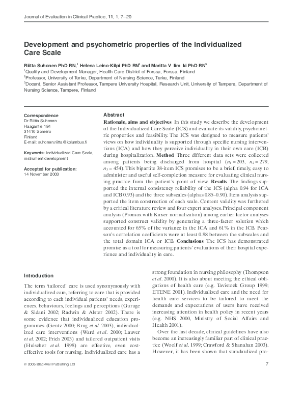 (PDF) Development and psychometric properties of the Individualized ...
