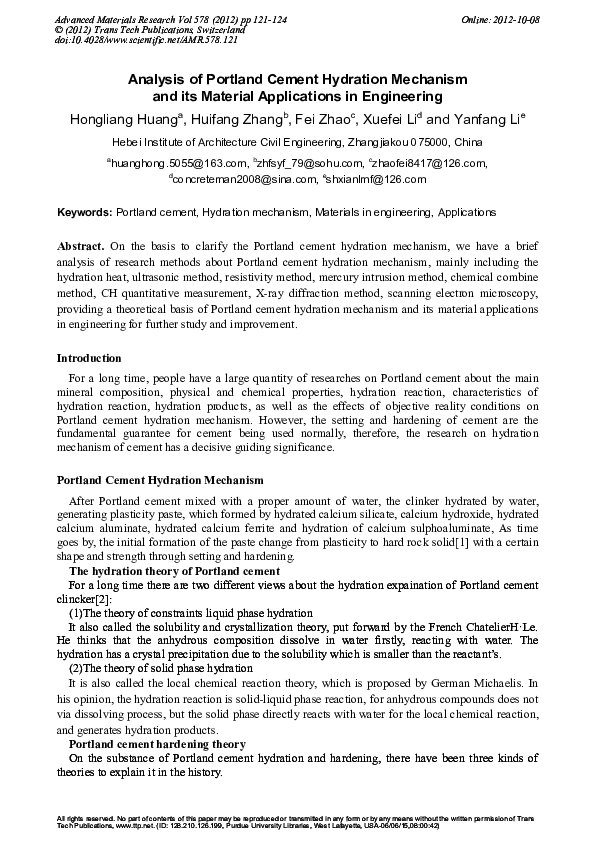 (PDF) Analysis of Portland Cement Hydration Mechanism and its Material ...
