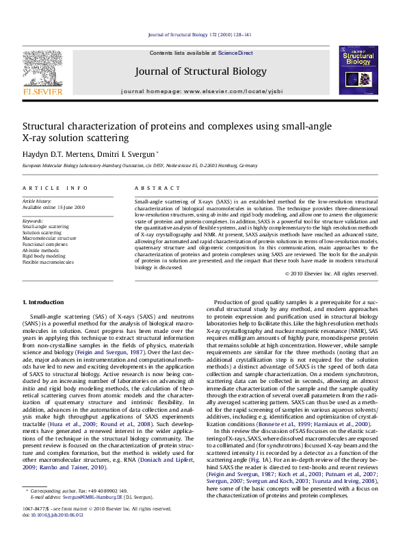 (PDF) Structural characterization of proteins and complexes using small ...