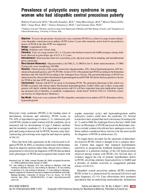 (PDF) Prevalence of polycystic ovary syndrome in young women who had ...