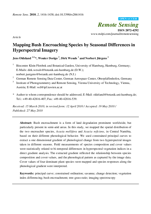 (PDF) Mapping Bush Encroaching Species by Seasonal Differences in Hyperspectral Imagery Jens