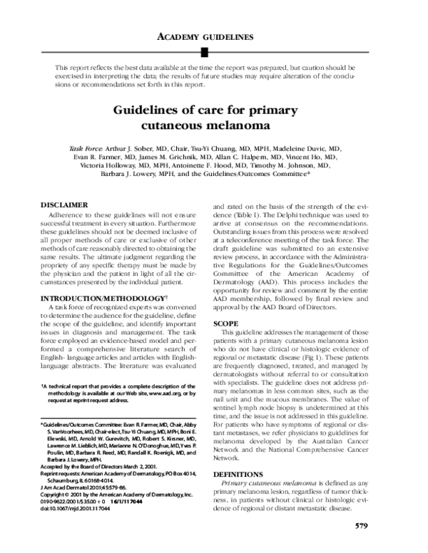 (PDF) Guidelines of care for primary cutaneous melanoma