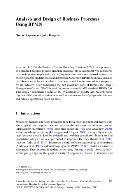 (PDF) Analysis and Design of Business Processes Using BPMN