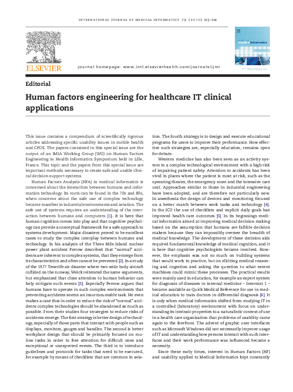 (PDF) Human factors engineering for healthcare IT clinical applications