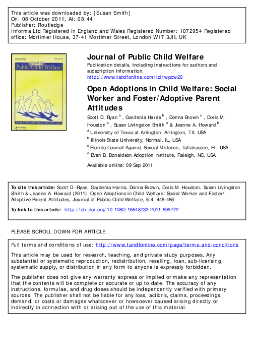 PDF) Open Adoptions in Child Welfare: Social Worker and Foster 