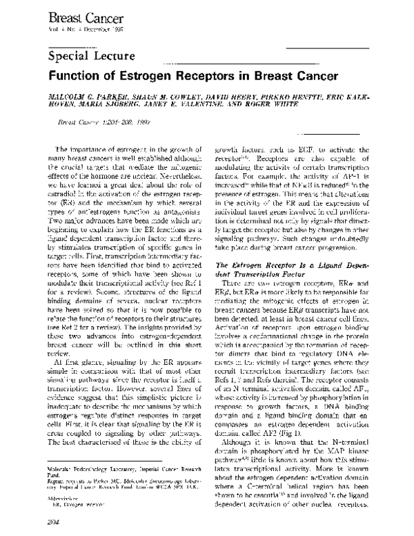(PDF) Function of estrogen receptors in breast cancer