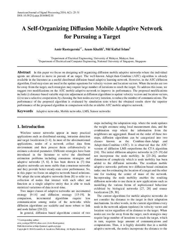 (PDF) A Self-Organizing Diffusion Mobile Adaptive Network for Pursuing ...