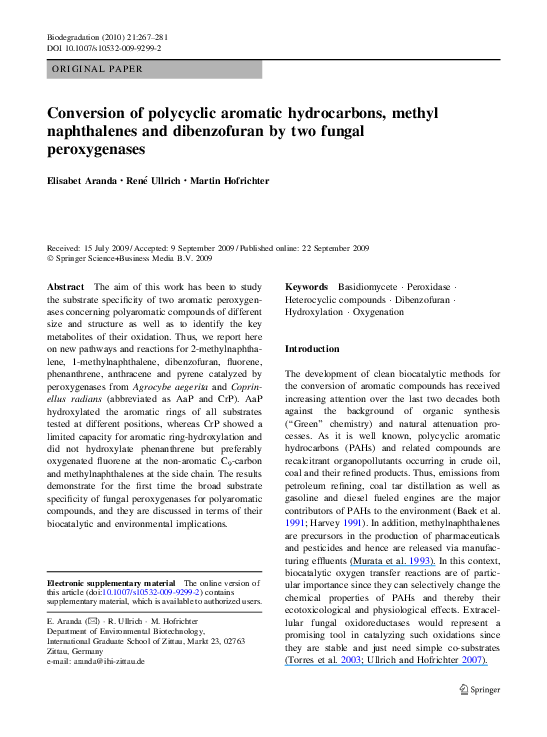 (PDF) Conversion of polycyclic aromatic hydrocarbons by Sphingomonas sp ...
