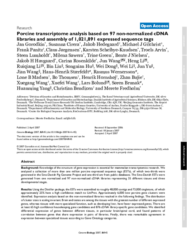 (PDF) Porcine transcriptome analysis based on 97 non-normalized cDNA ...