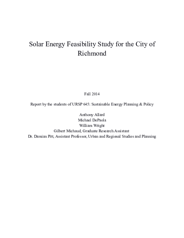 (DOC) Solar Energy Feasibility Study for the City of Richmond