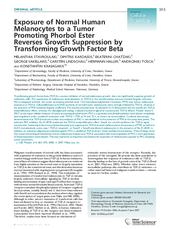 (PDF) Exposure of normal human melanocytes to a tumor promoting phorbol ...