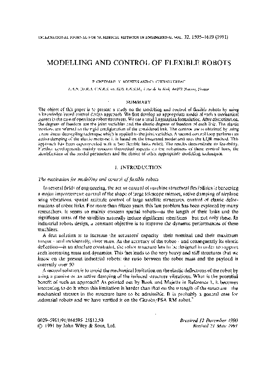 (PDF) Modelling and control of flexible robots
