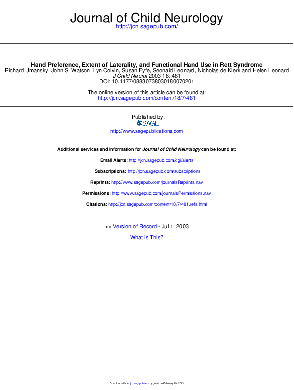 (PDF) Hand Preference, Extent of Laterality, and Functional Hand Use in ...