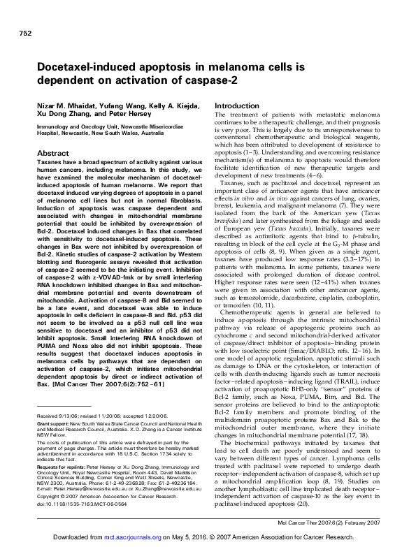 (PDF) Docetaxel-induced apoptosis in melanoma cells is dependent on ...
