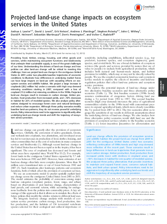 (PDF) Projected land-use change impacts on ecosystem services in the ...