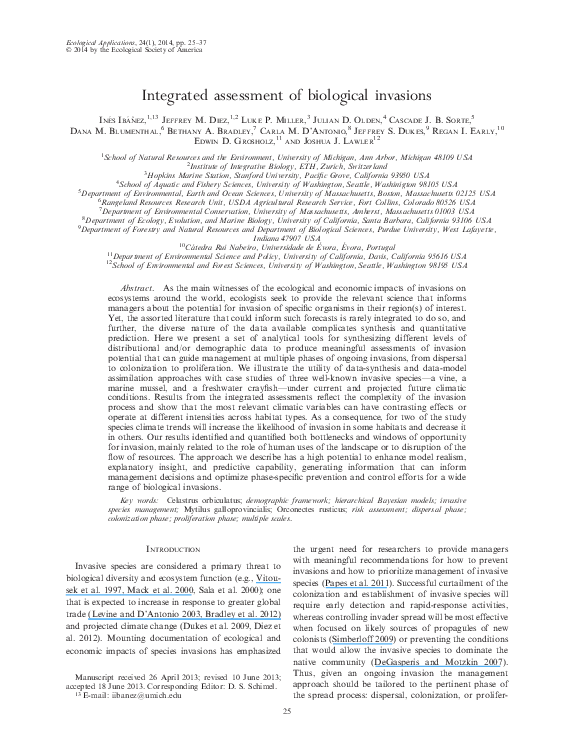 (PDF) Integrated assessment of biological invasions