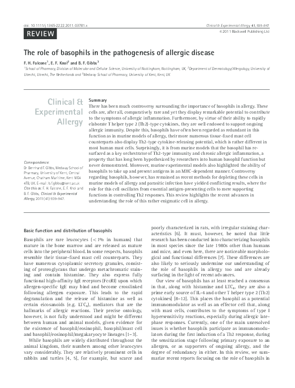 (PDF) The role of basophils in the pathogenesis of allergic disease