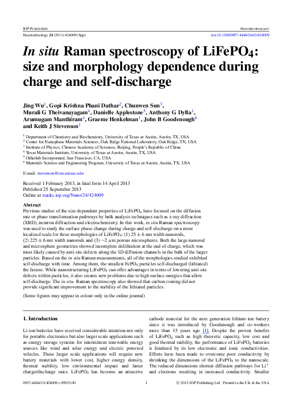 (PDF) In situ Raman spectroscopy of LiFePO 4 : size and morphology ...