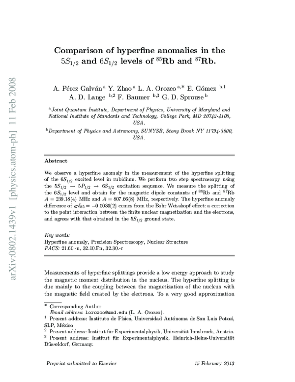 (PDF) Comparison of hyperfine anomalies in the and levels of 85Rb and 87Rb