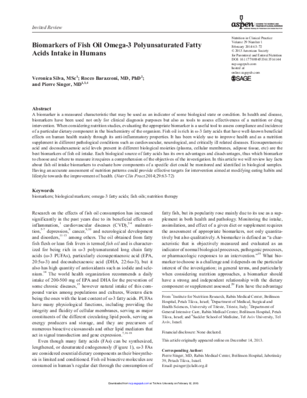 (PDF) Biomarkers of Fish Oil Omega-3 Polyunsaturated Fatty Acids Intake ...