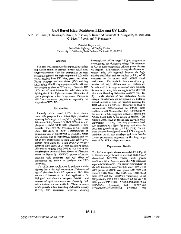 (PDF) GaN based high brightness LEDs and UV LEDs