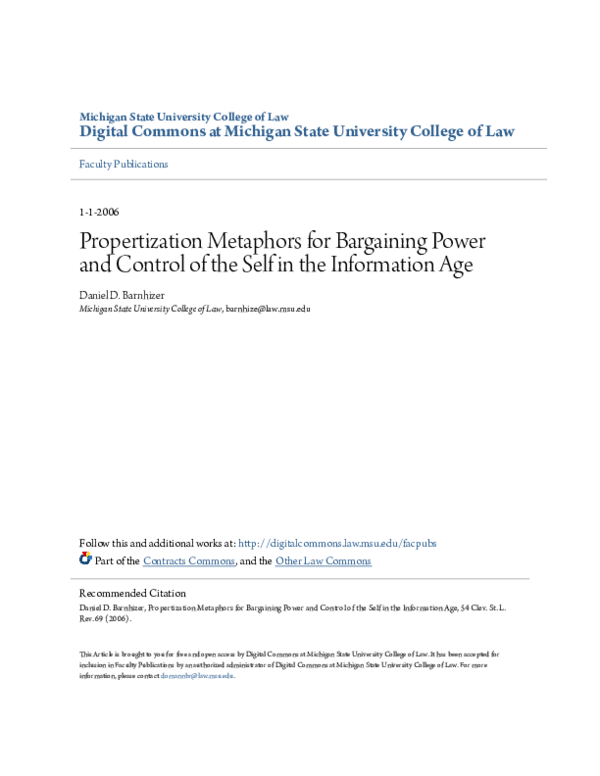 (PDF) Propertization Metaphors for Bargaining Power and Control of the ...