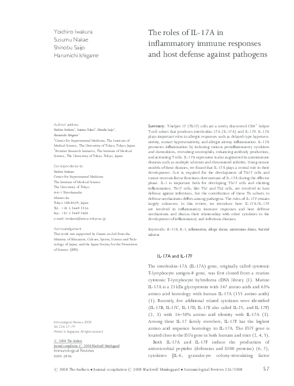 (PDF) The roles of IL-17A in inflammatory immune responses and host ...
