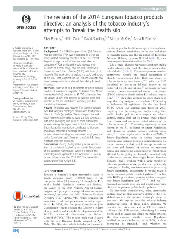 (PDF) The Revision of the 2014 European Tobacco Products Directive An