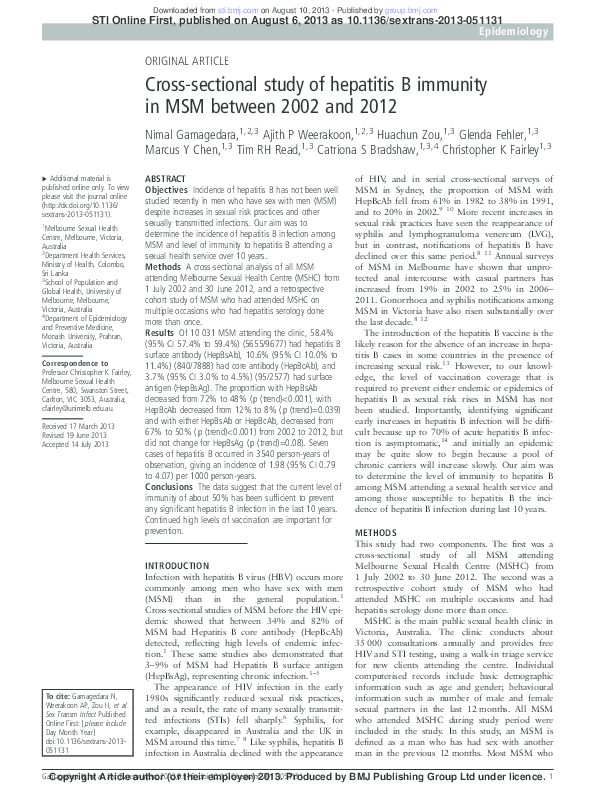 (PDF) Cross-sectional study of hepatitis B immunity in MSM between 2002 ...
