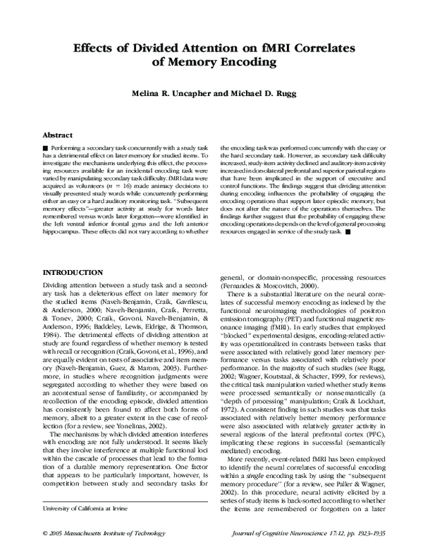 (PDF) Effects of Divided Attention on fMRI Correlates of Memory Encoding