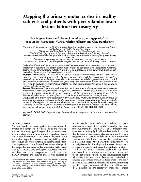 (PDF) Mapping the primary motor cortex in healthy subjects and patients ...