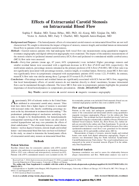 (PDF) Effects of Extracranial Carotid Stenosis on Intracranial Blood Flow