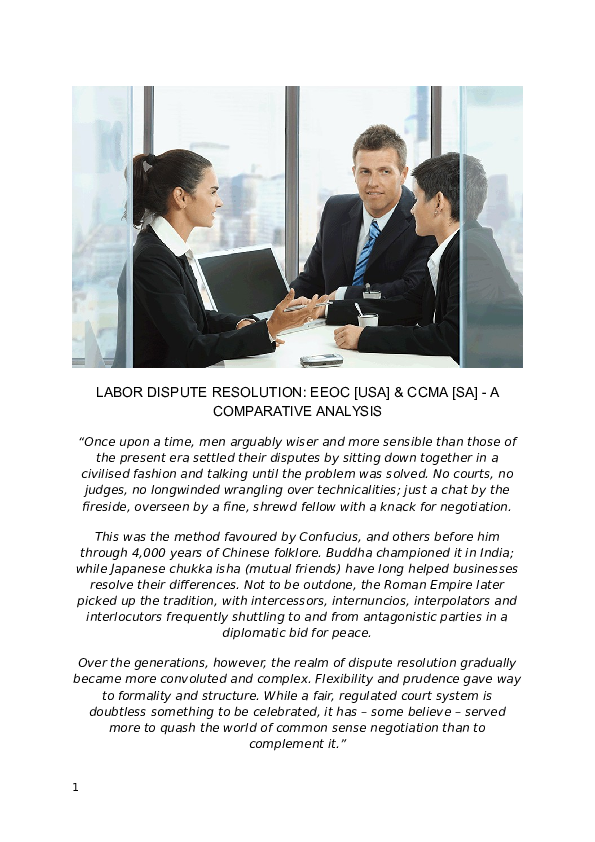 (DOC) LABOR DISPUTE RESOLUTION: EEOC [USA] & CCMA [SA] - A COMPARATIVE ...