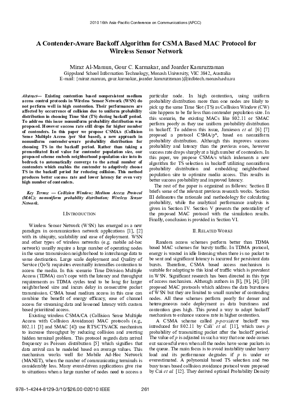(PDF) A contender-aware backoff algorithm for CSMA based MAC protocol ...