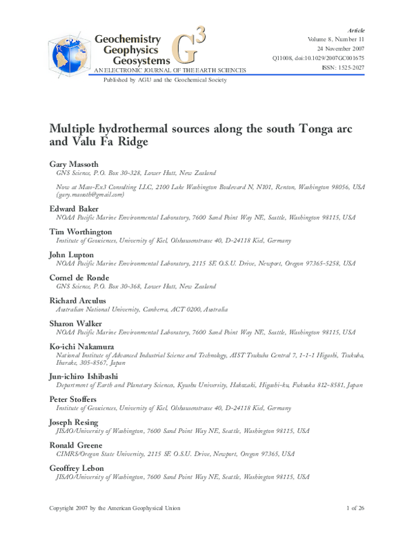 (PDF) Multiple hydrothermal sources along the south Tonga arc and Valu ...