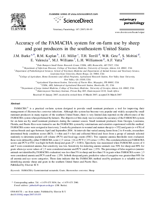 (PDF) Accuracy of the FAMACHA system for on-farm use by sheep and goat ...