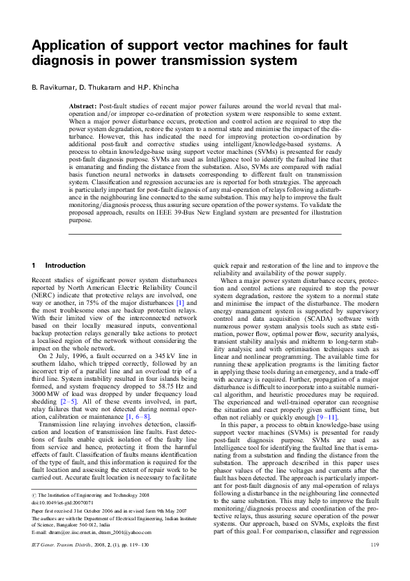 (PDF) Application of support vector machines for fault diagnosis in ...