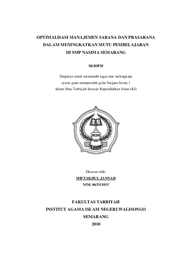 Judul Skripsi Manajemen Pendidikan Islam Tentang Sarana