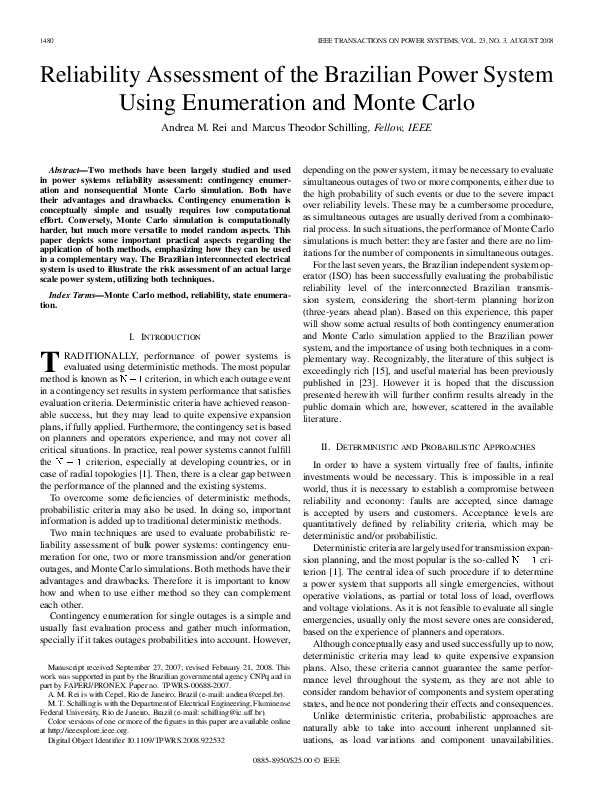(PDF) Reliability Assessment of the Brazilian Power System Using