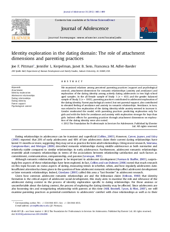 (PDF) Identity exploration in the dating domain: The role of attachment ...