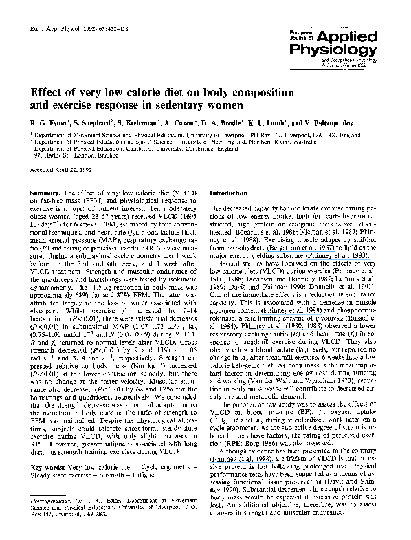 (PDF) Effect of very low calorie diet on body composition and exercise ...