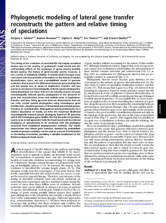 (PDF) Phylogenetic modeling of lateral gene transfer reconstructs the ...